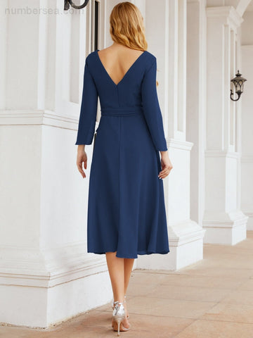 Vestido de dama de honor con espalda en V y cinturón, para la madre de la novia o invitada a la boda SY28031