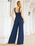 Baoleely Crisscross Neck Jumpsuit Formal Evening Dress Long Bridesmaid Dresses Bell-bottomed Pants 28033