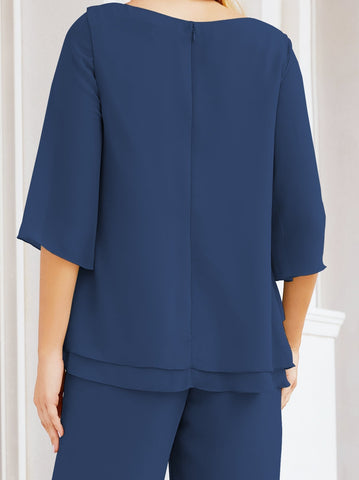 Elegante conjunto de pantalón y bata plateada de dos piezas para la madre de la novia, talla grande, con volantes, Sunderly Elegant SY28064