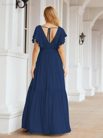 Vestido de fiesta formal de noche con espalda descubierta para mujer Baoleely, escote en V, largo, de gasa, con cinturón a la cintura 28038