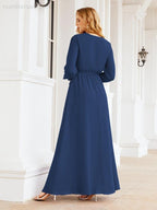 Vestido de dama de honor de gasa para mujer Sunderly, corte en A, manga larga, vestido de noche formal para invitada de boda SY28032 