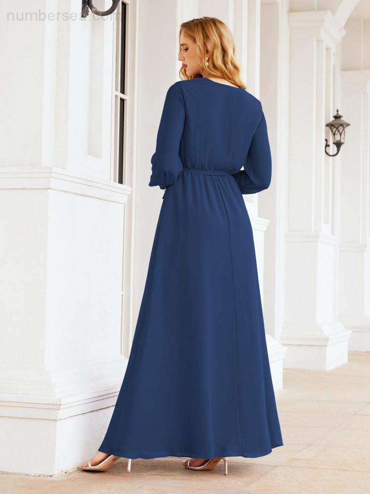 Vestido de dama de honor de gasa para mujer Sunderly, corte en A, manga larga, vestido de noche formal para invitada de boda SY28032 