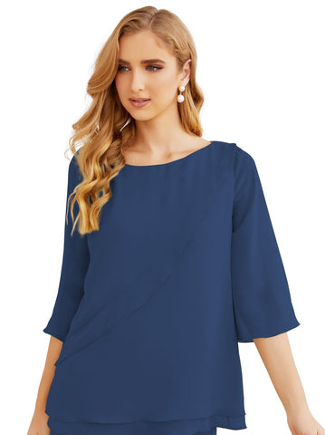 Elegante conjunto de pantalón y bata plateada de dos piezas para la madre de la novia, talla grande, con volantes, Sunderly Elegant SY28064