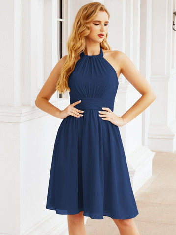 Robe de demoiselle d'honneur courte en mousseline de soie, dos nu, sans manches, robe de soirée formelle, dos nu, Baoleely 28023 