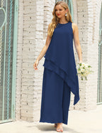 Navy Blue Size 22 Crew Neck Mother of Bride Dresses Double Ruffled PromDress SEA28019