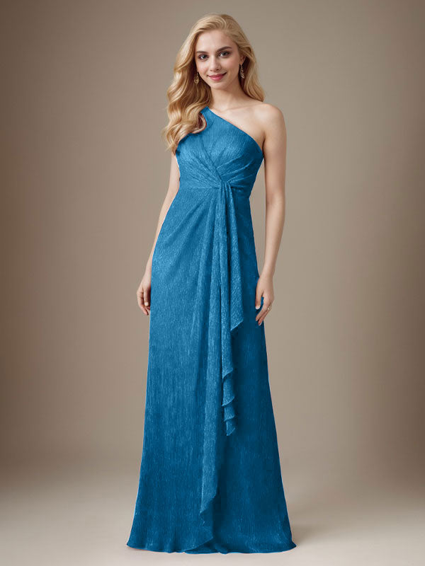 Vestido Ruby Sheath de malla metálica con un solo hombro para la madre de la novia