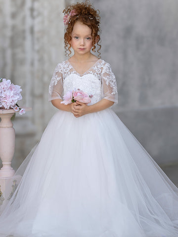 Vestido de princesa para niñas con detalles de encaje 