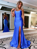 Vestido de fiesta de sirena con tirantes finos de jersey