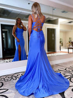 Vestido de fiesta de sirena con tirantes finos de jersey