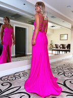Vestido de fiesta de sirena con tirantes finos de jersey