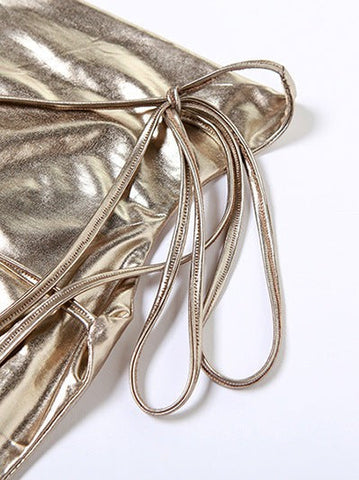 Metallic Coated Deep Neck Backless Evening Dress