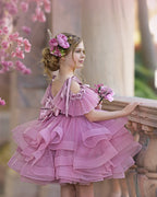 Vestido de princesa/vestido de tul hasta la rodilla para niña de las flores de cumpleaños 