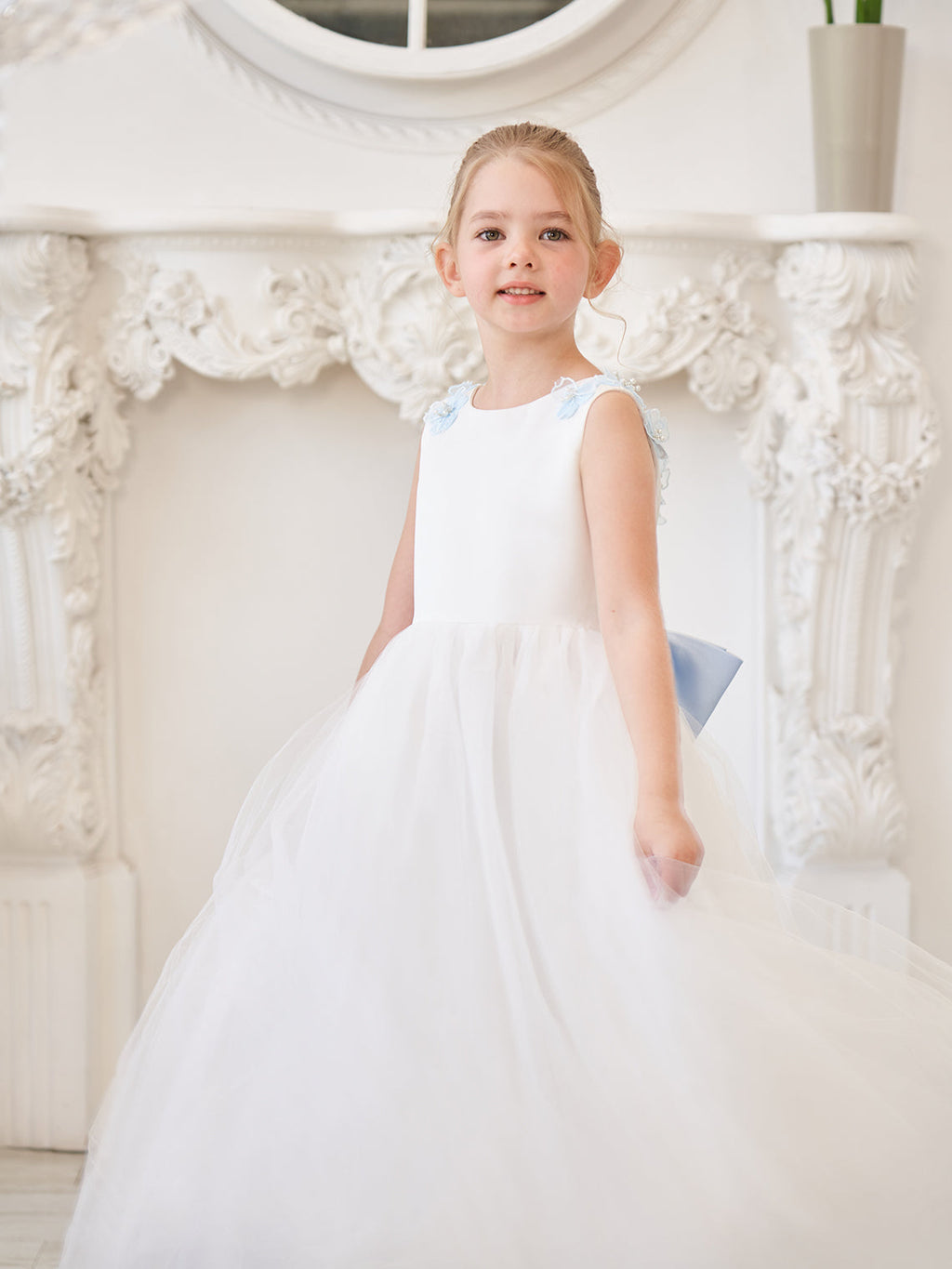 Vestido de princesa/de princesa con flores 3D de tul hasta el suelo, color marfil, para niña de las flores 