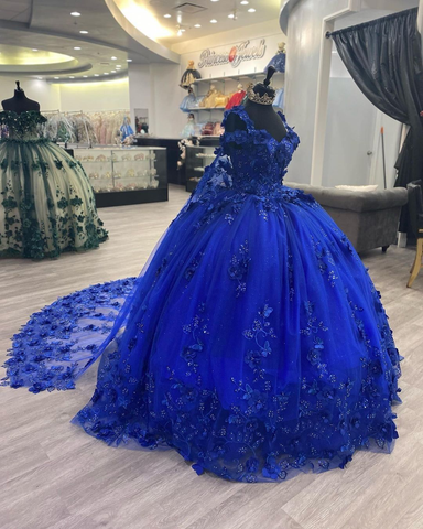 Robe de bal de princesse bleu royal pour Sweet 16, robe de quinceañera avec traîne, longue, pour soirée et bal de fin d'année, Y2479