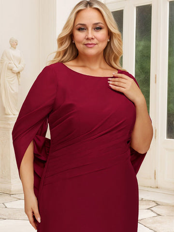 Robe de mère de la mariée en mousseline de soie, coupe trompette/sirène, col bateau, longueur au sol, avec plis 