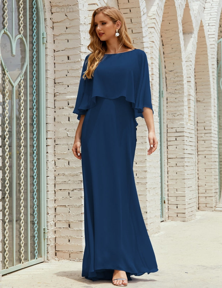 Vestido de dama de honor Sunderly para mujer, manga larga, cuello en V, de gasa, vestido formal de fiesta de boda SY28018