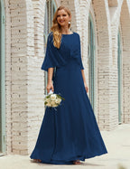Vestido de dama de honor Sunderly para mujer, manga larga, cuello en V, de gasa, vestido formal de fiesta de boda SY28018