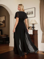 Combinaison-pantalon robe de soirée longue en mousseline à col en V