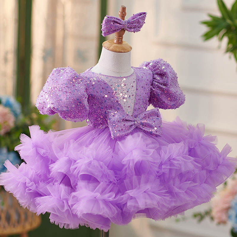 Vestido de tul con lentejuelas hasta la rodilla para fiesta de primer cumpleaños de niña 