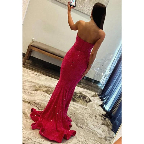 Robe de soirée sexy à paillettes, décolleté en V, sans bretelles, style trompette 