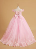 Vestido de gala/princesa rosa con cola de encaje para cumpleaños 