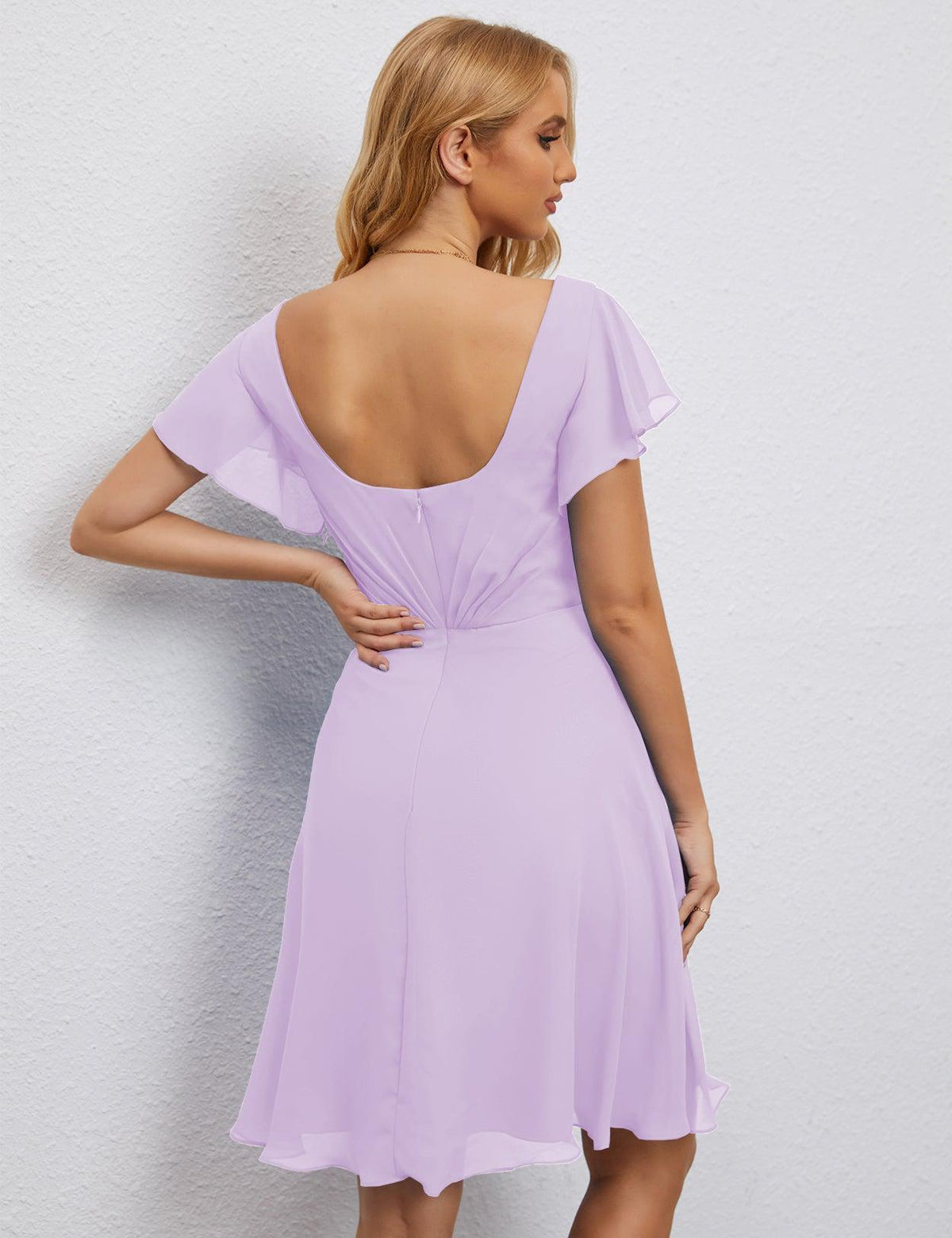 Robe de soirée dos nu, robe de bal formelle, longueur genou, manches courtes, robe de cocktail 28077 