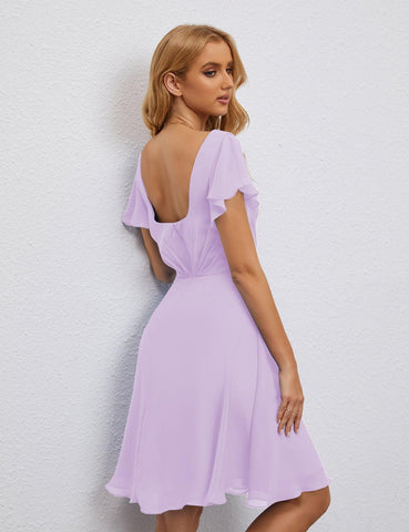 Vestido de fiesta formal con espalda en U y mangas cortas hasta la rodilla para cóctel 28077 