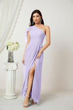 Baoleely  Chiffon Ruffled One Shoulder Long Bridesmaid Dresses A-line Formal Evening Gown Side Split 2809