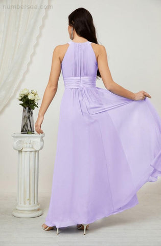 Baoleely Formal Party Gown Dress Chiffon Halter Long Sleeveless Bridesmaid Dresses 2802
