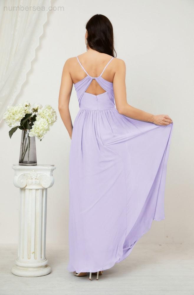 Robe de demoiselle d'honneur en mousseline de soie, longue, coupe trapèze, col en V, pour soirée de mariage, 2801 