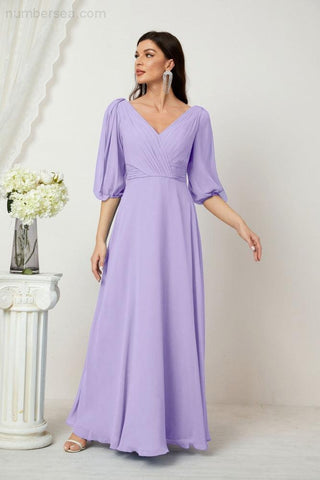 Baoleely  Formal Prom Gown Women V-Neck Chiffon Bridesmaid Dresses Long Bishop Sleeve Party Dress 2807