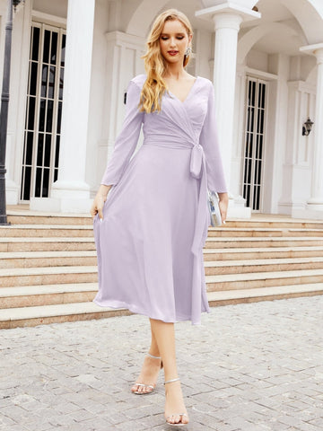 Vestido de dama de honor con espalda en V y cinturón, para la madre de la novia o invitada a la boda SY28031