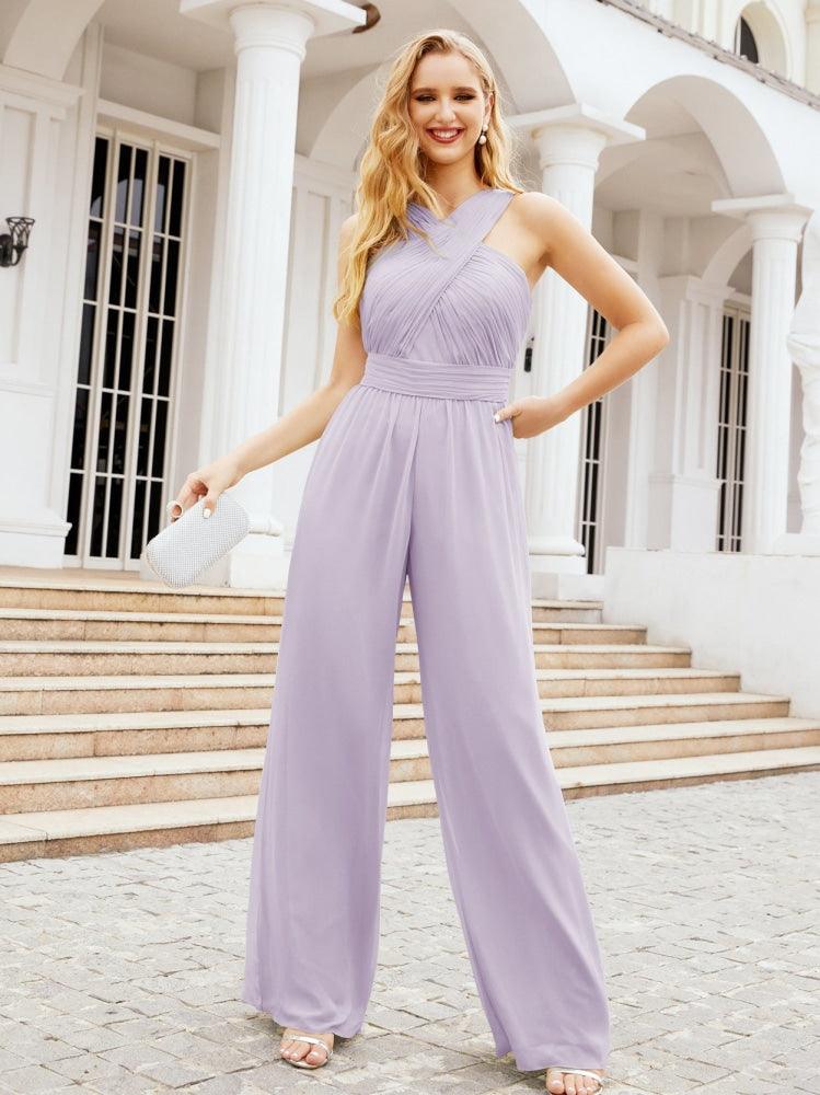 Baoleely Crisscross Neck Jumpsuit Formal Evening Dress Long Bridesmaid Dresses Bell-bottomed Pants 28033