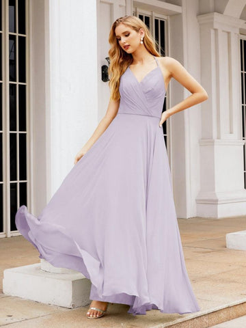 Baoleely Halter Chiffon Bridesmaid Dresses Wedding Appare Sleeveless Formal Prom Dress with Ruffled Back 28035
