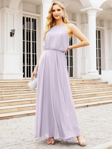 Vestido largo de dama de honor Baoleely con cuello halter, corte A, estilo formal, para jóvenes, modelo 28029