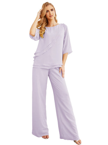 Elegante conjunto de pantalón y bata plateada de dos piezas para la madre de la novia, talla grande, con volantes, Sunderly Elegant SY28064