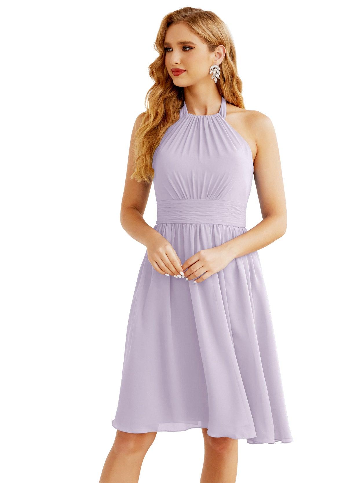 Baoleely - Vestido de dama de honor de gasa con cuello halter, corto, sin mangas, formal, para fiesta, espalda descubierta, 28023 