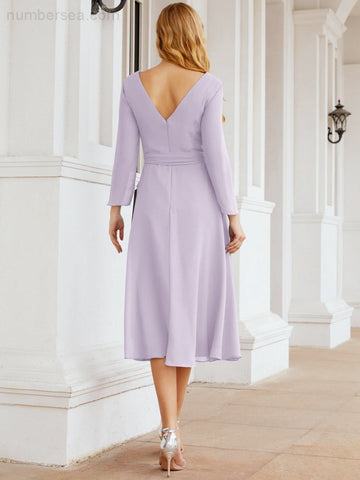 Vestido de dama de honor con espalda en V y cinturón, para la madre de la novia o invitada a la boda SY28031