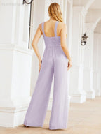 Baoleely Crisscross Neck Jumpsuit Formal Evening Dress Long Bridesmaid Dresses Bell-bottomed Pants 28033