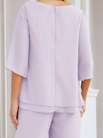 Elegante conjunto de pantalón y bata plateada de dos piezas para la madre de la novia, talla grande, con volantes, Sunderly Elegant SY28064