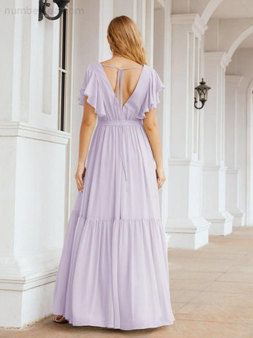 Vestido de fiesta formal de noche con espalda descubierta para mujer Baoleely, escote en V, largo, de gasa, con cinturón a la cintura 28038