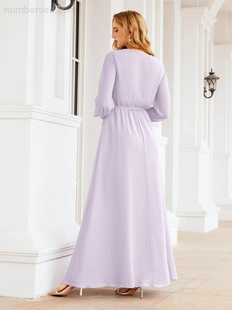 Vestido de dama de honor de gasa para mujer Sunderly, corte en A, manga larga, vestido de noche formal para invitada de boda SY28032 