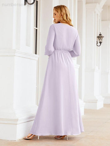 Sunnderly Women's Chiffon Bridesmaid Dress A line Long Sleeves Formal Evening Prom Gown for Wedding Guest SY28032