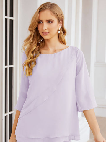 Elegante conjunto de pantalón y bata plateada de dos piezas para la madre de la novia, talla grande, con volantes, Sunderly Elegant SY28064