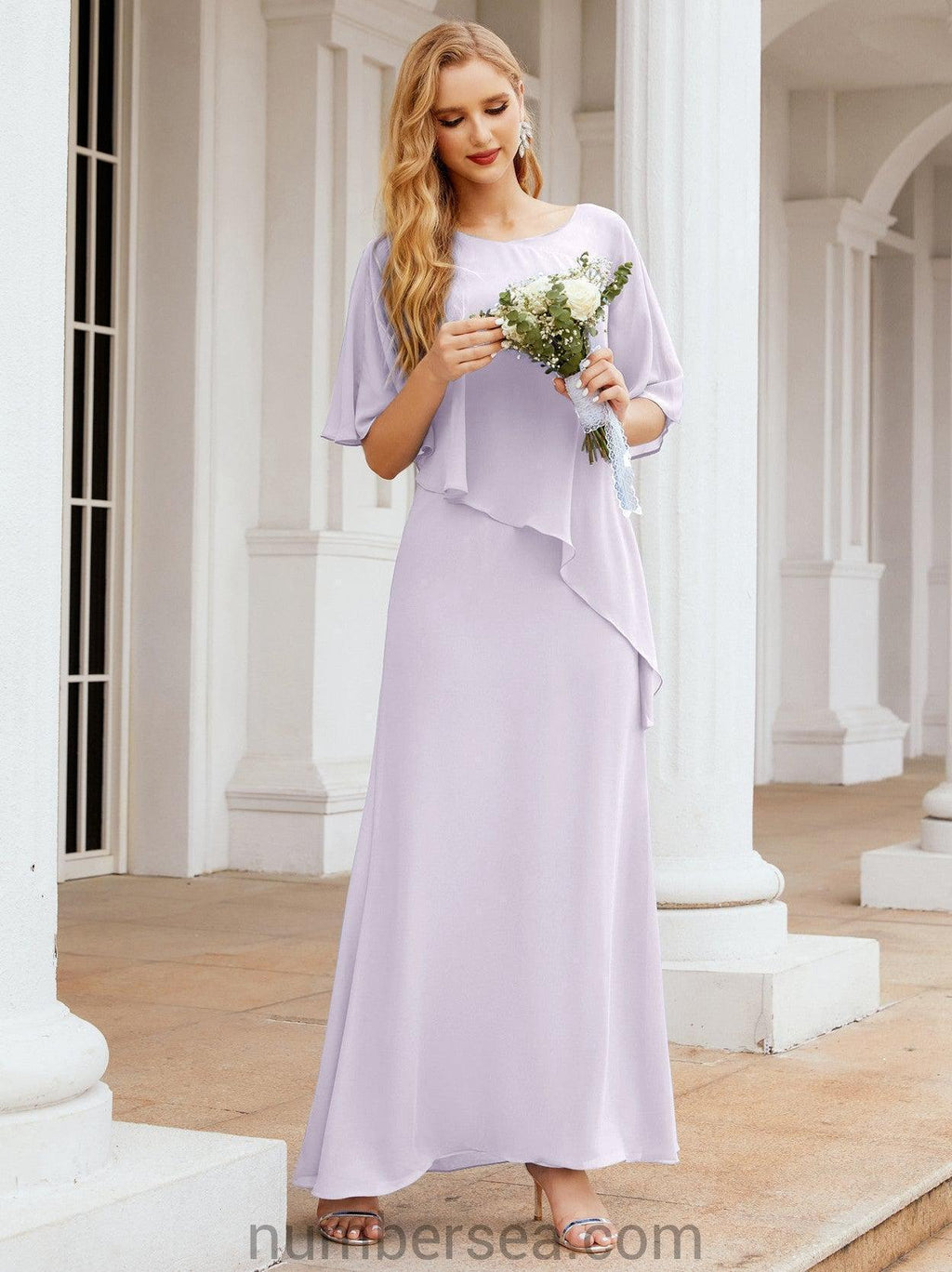 Vestido largo de fiesta formal Sunderly para la madre de la novia con capa de volantes SY28026