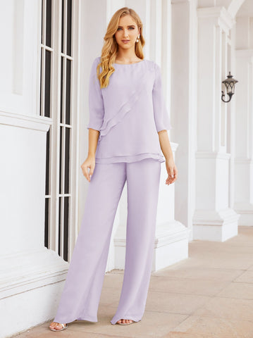 Elegante conjunto de pantalón y bata plateada de dos piezas para la madre de la novia, talla grande, con volantes, Sunderly Elegant SY28064