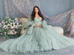 Elegante vestido de maternidad de tul para sesión de fotos, bata de novia con mangas abullonadas con volantes, vestidos de maternidad verdes para fotografía de embarazo