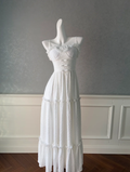 Simple White Satin Sweetheart A Line Prom Dress Spaghetti Straps Evening Dress Y8574