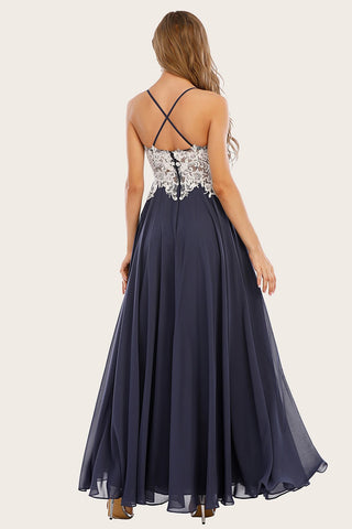 Dusty Long Chiffon Prom Dress with Lace