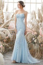 Robe de bal longue sirène violet clair avec appliques